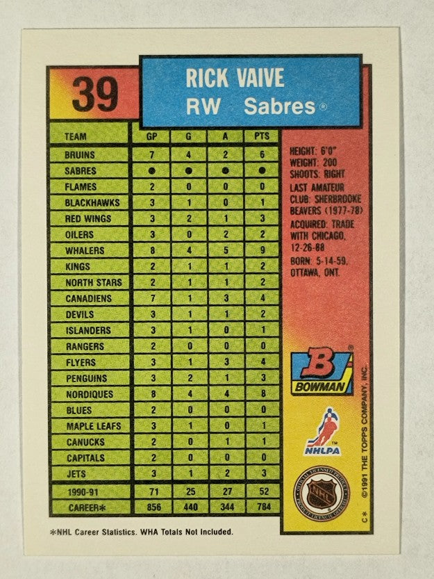 1991-92 Bowman #39 Rick Vaive