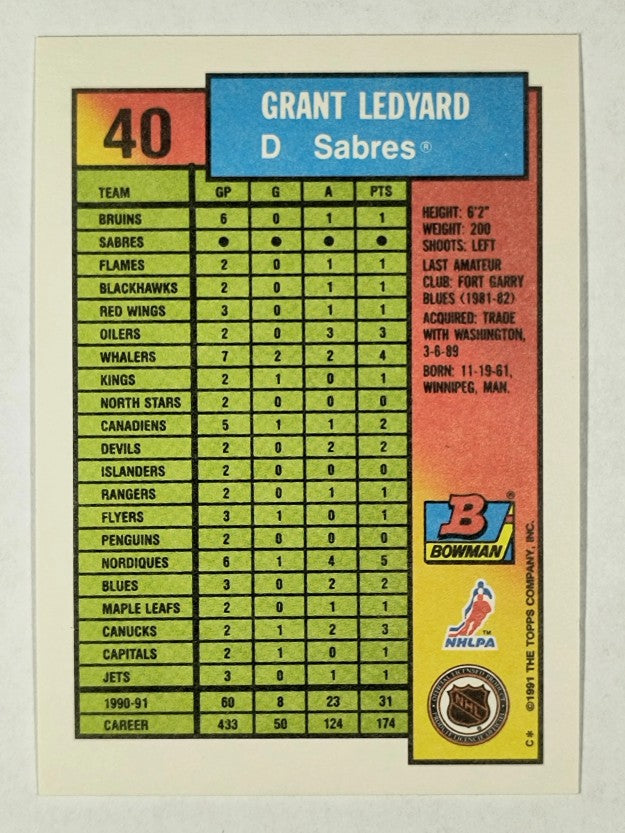 1991-92 Bowman #40 Grant Ledyard