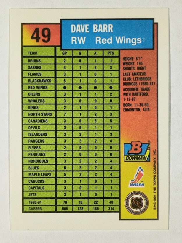 1991-92 Bowman #49 Dave Barr