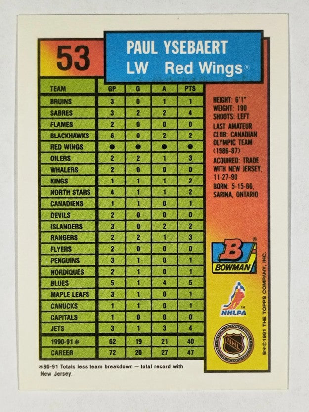 1991-92 Bowman #53 Paul Ysebaert