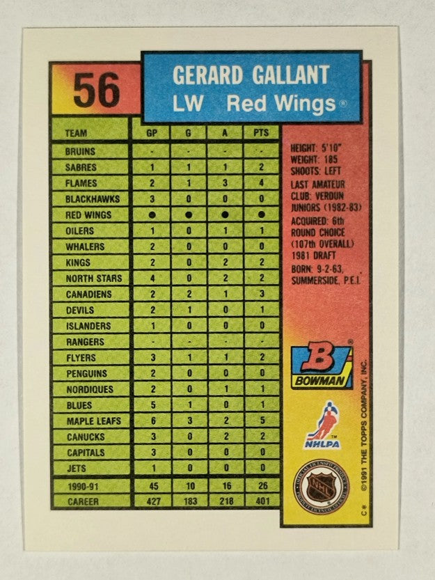 1991-92 Bowman #56 Gerard Gallant