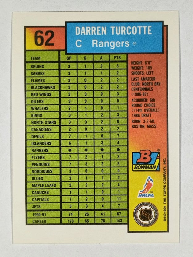 1991-92 Bowman #62 Darren Turcotte