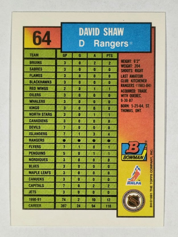 1991-92 Bowman #64 David Shaw