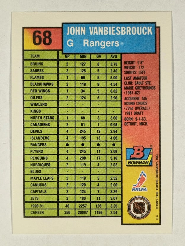 1991-92 Bowman #68 John Vanbiesbrouck