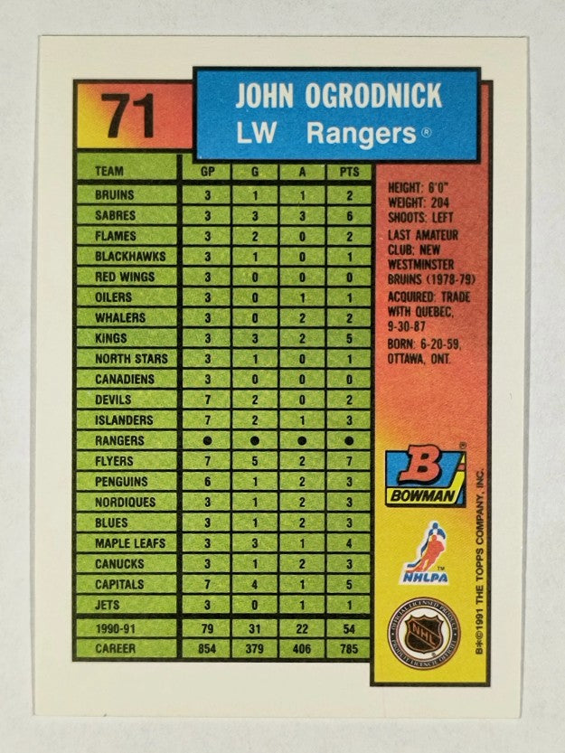 1991-92 Bowman #71 John Ogrodnick