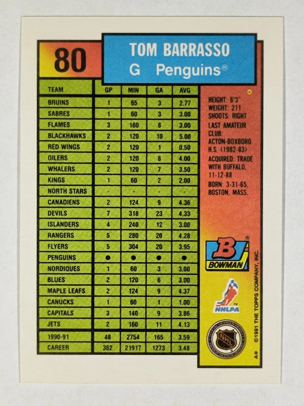 1991-92 Bowman #80 Tom Barrasso