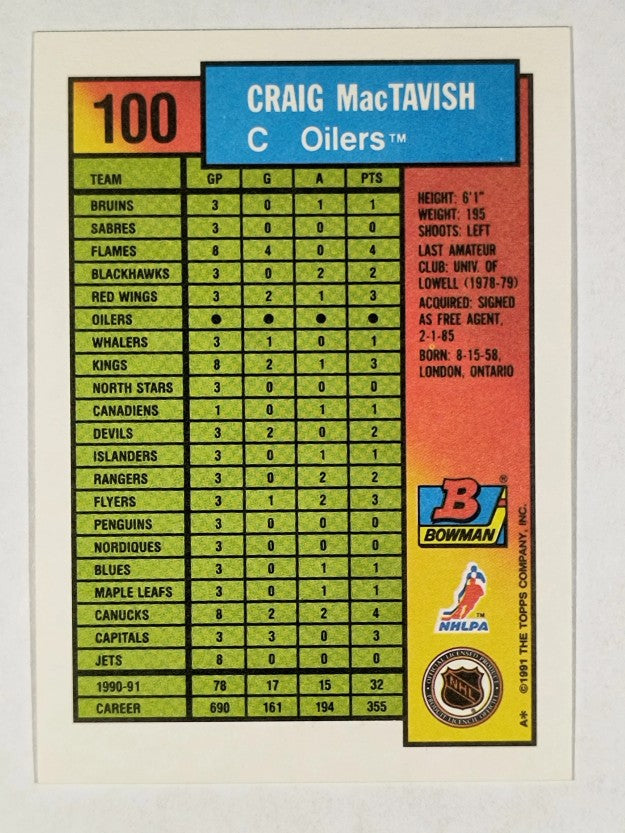 1991-92 Bowman #100 Craig MacTavish