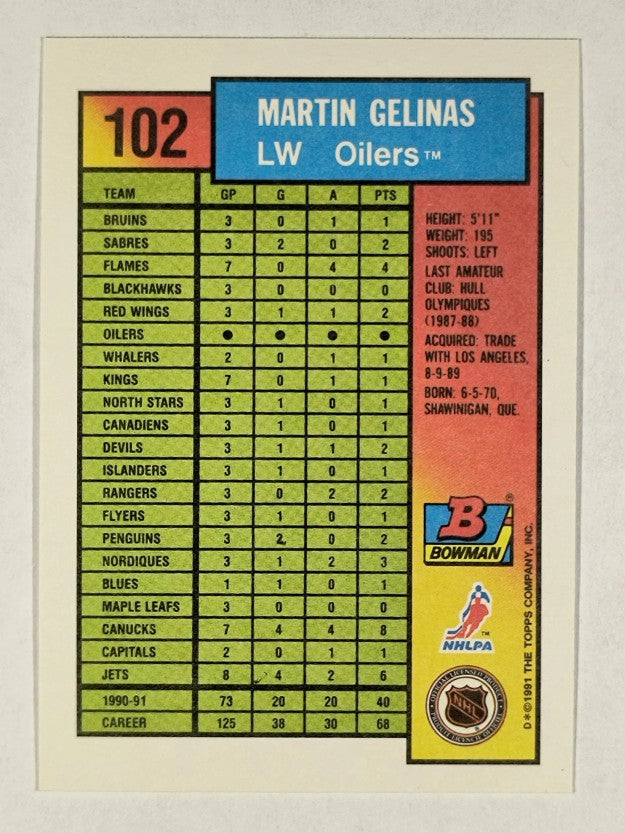 1991-92 Bowman #102 Martin Gelinas