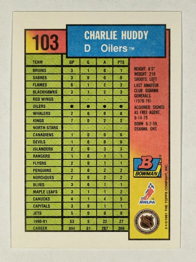 1991-92 Bowman #103 Charlie Huddy