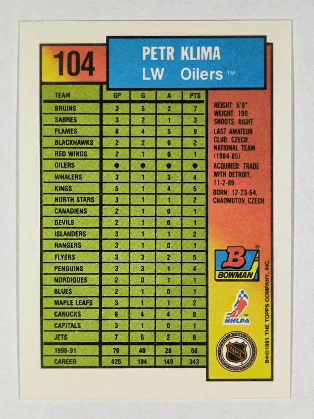 1991-92 Bowman #104 Petr Klima