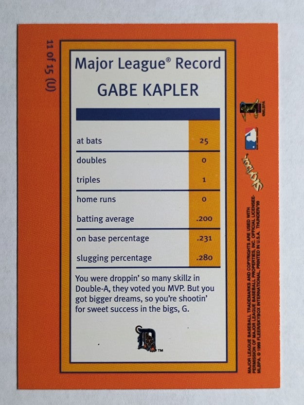 1999 SkyBox Thunder Unleashed #U11 Gabe Kapler