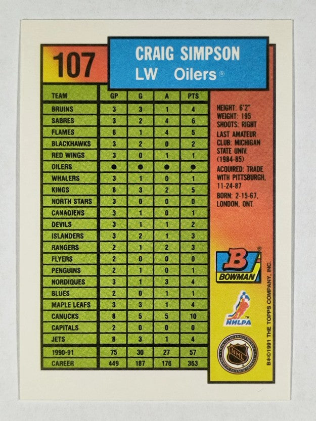 1991-92 Bowman #107 Craig Simpson