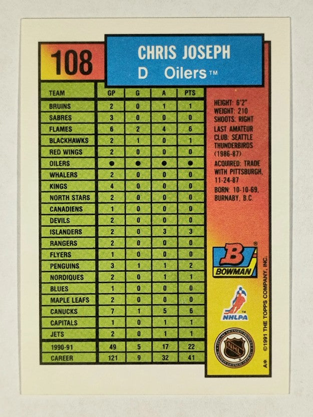 1991-92 Bowman #108 Chris Joseph