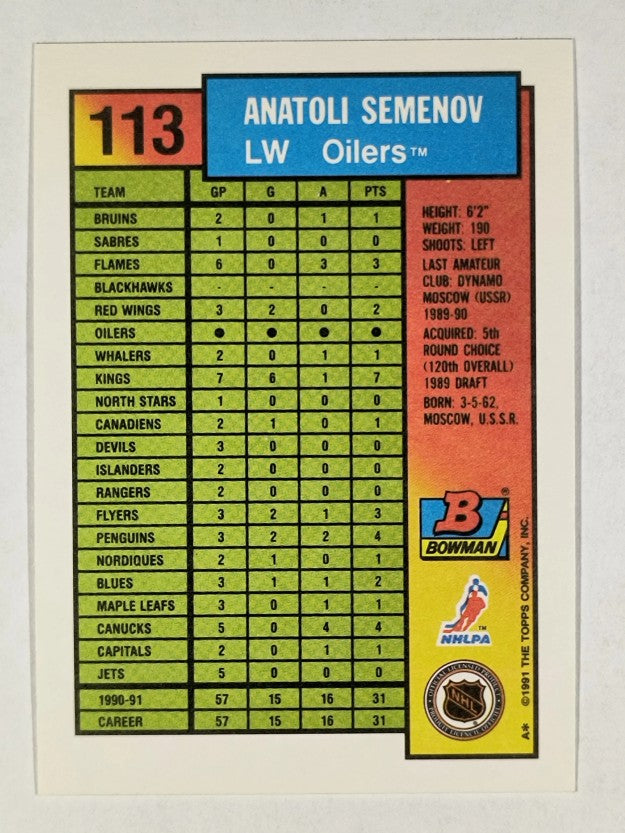 1991-92 Bowman #113 Anatoli Semenov