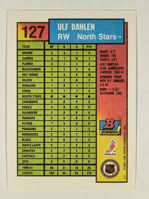 1991-92 Bowman #127 Ulf Dahlen
