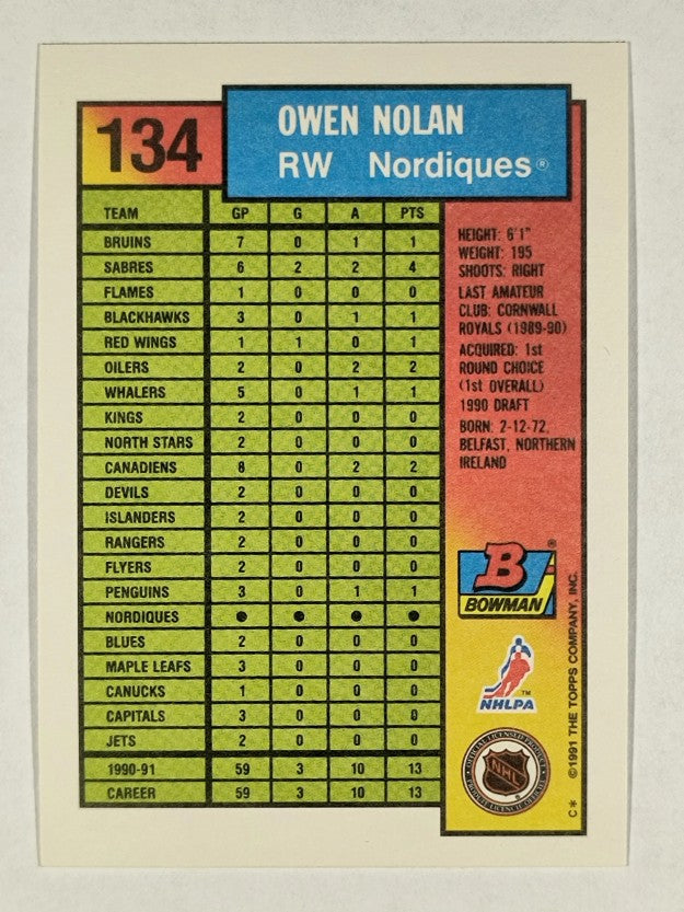 1991-92 Bowman #134 Owen Nolan