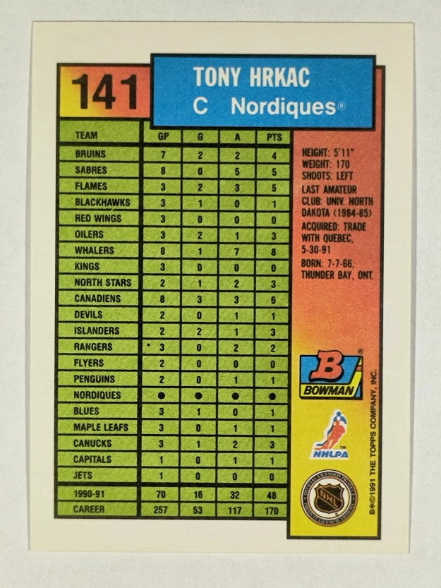 1991-92 Bowman #141 Tony Hrkac