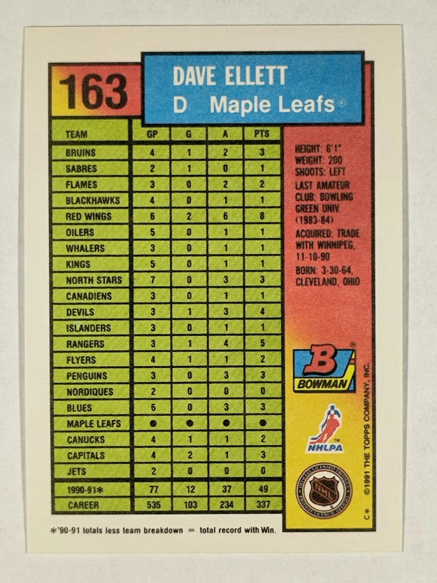 1991-92 Bowman #163 Dave Ellett