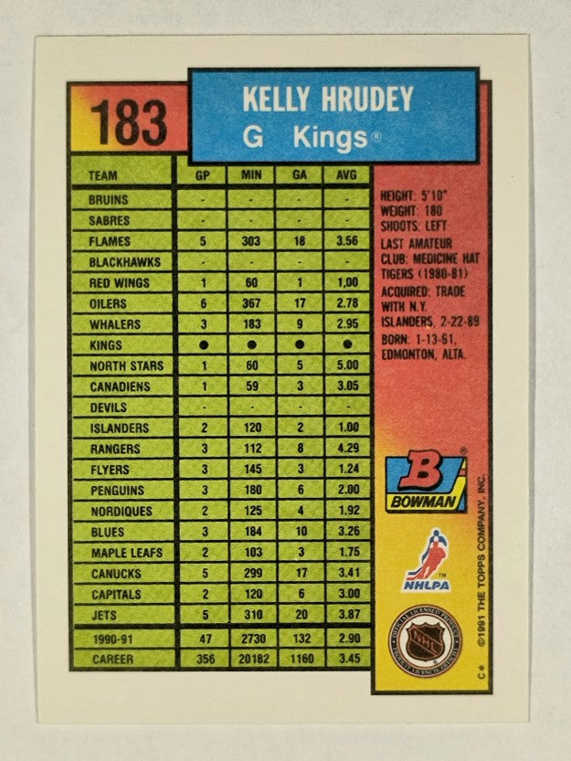 1991-92 Bowman #183 Kelly Hrudey