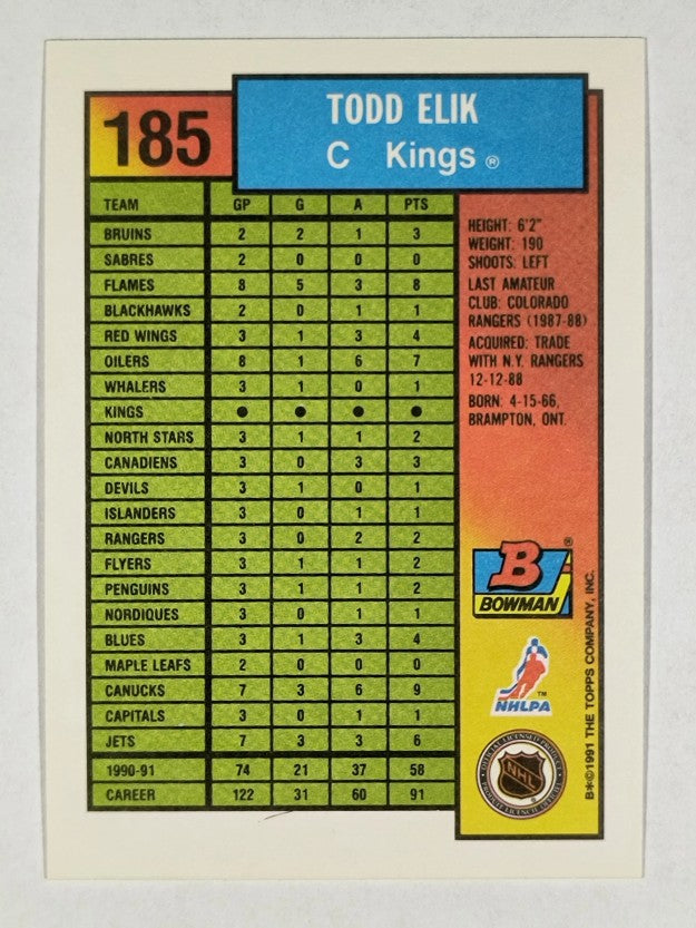 1991-92 Bowman #185 Todd Elik