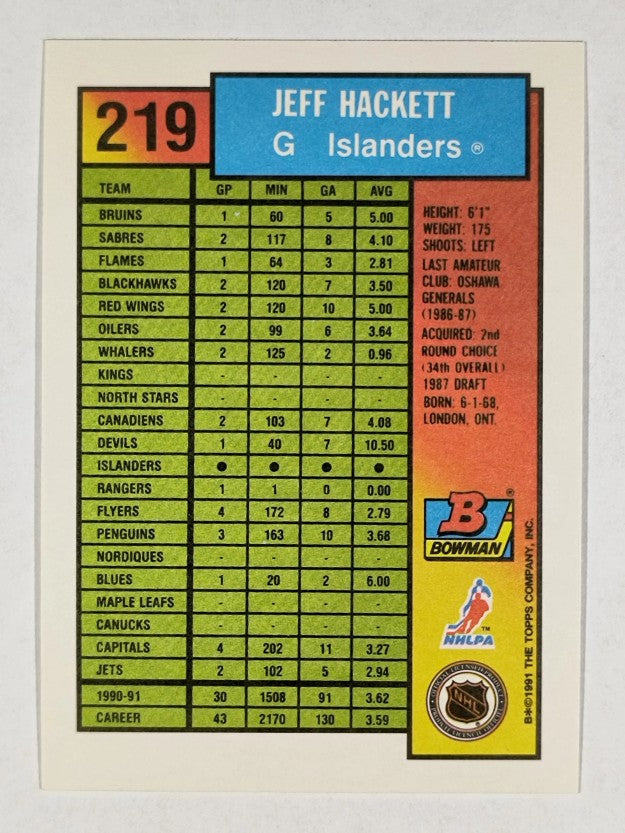1991-92 Bowman #219 Jeff Hackett