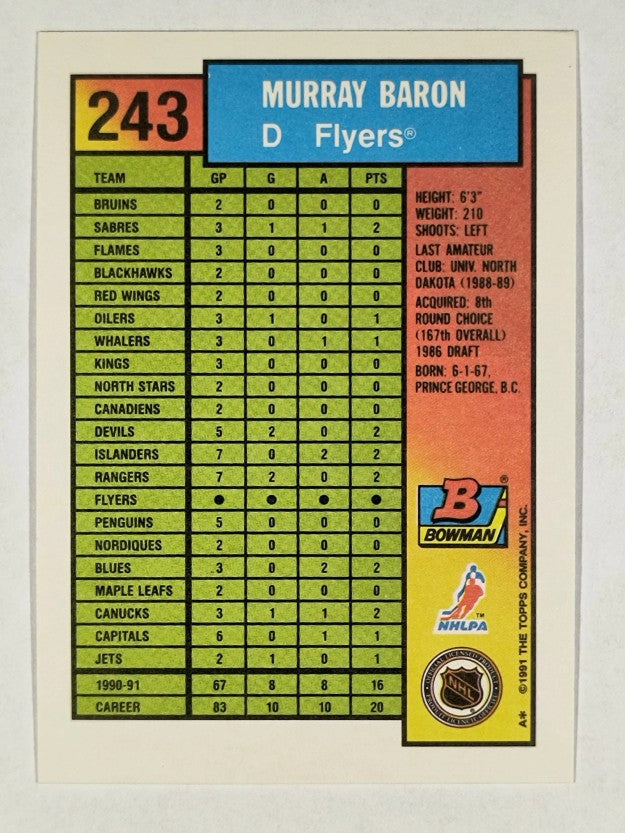 1991-92 Bowman #243 Murray Baron