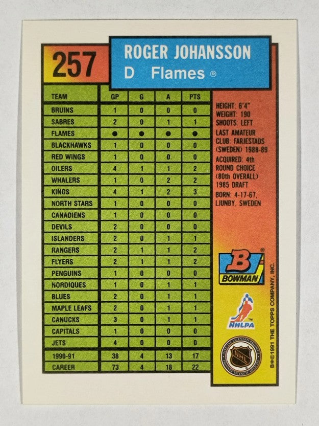 1991-92 Bowman #257 Roger Johansson
