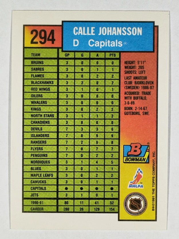 1991-92 Bowman #294 Calle Johansson