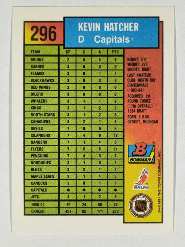 1991-92 Bowman #296 Kevin Hatcher