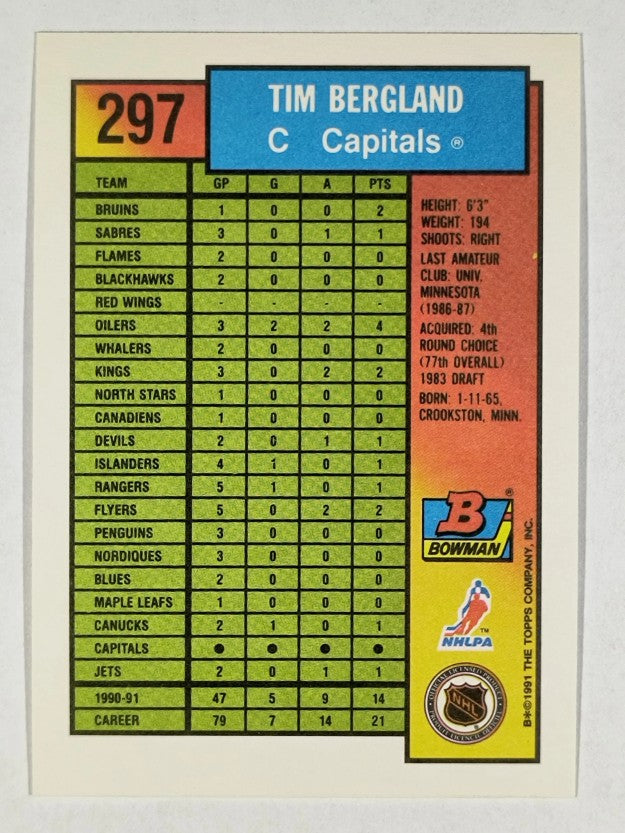 1991-92 Bowman #297 Tim Bergland
