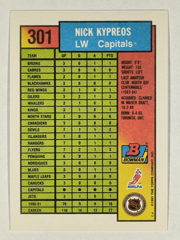 1991-92 Bowman #301 Nick Kypreos