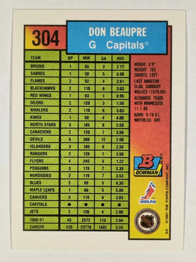 1991-92 Bowman #304 Don Beaupre