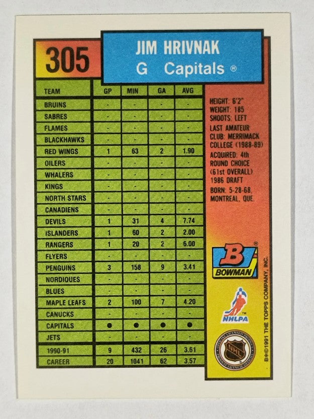 1991-92 Bowman #305 Jim Hrivnak