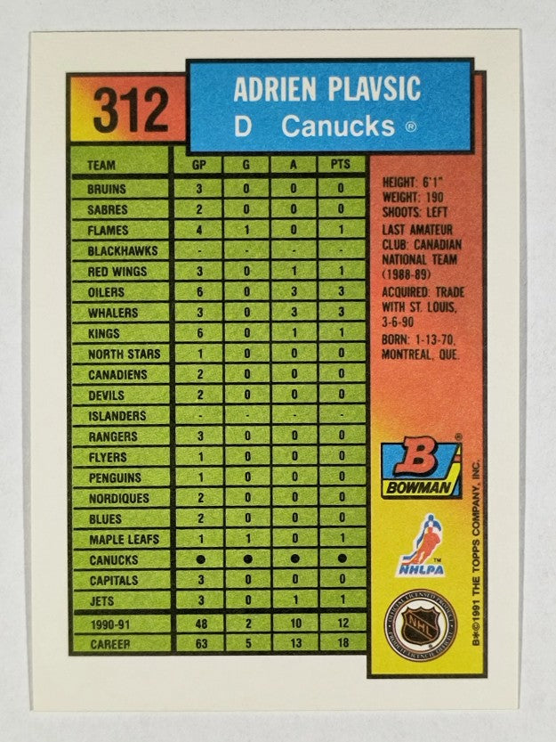 1991-92 Bowman #312 Adrien Plavsic