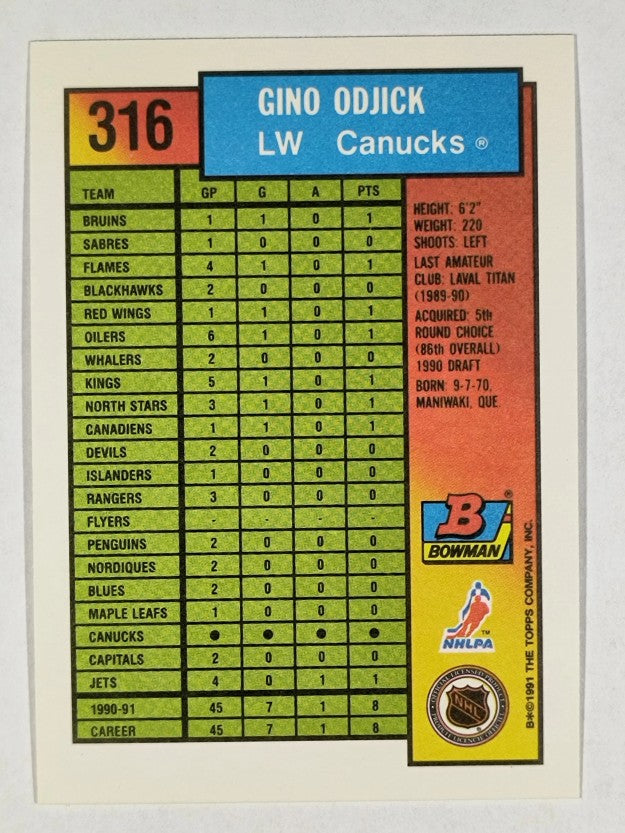 1991-92 Bowman #316 Gino Odjick