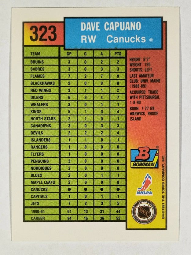 1991-92 Bowman #323 Dave Capuano
