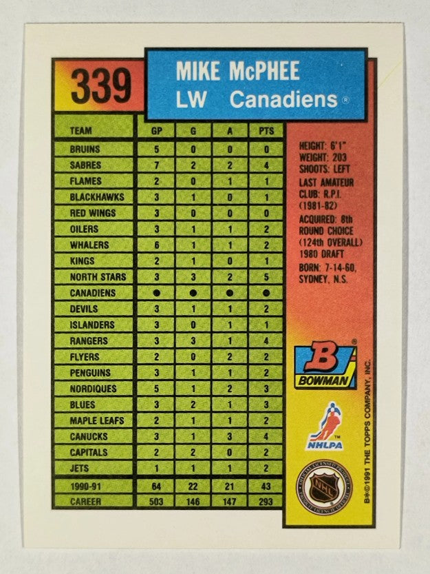 1991-92 Bowman #339 Mike McPhee