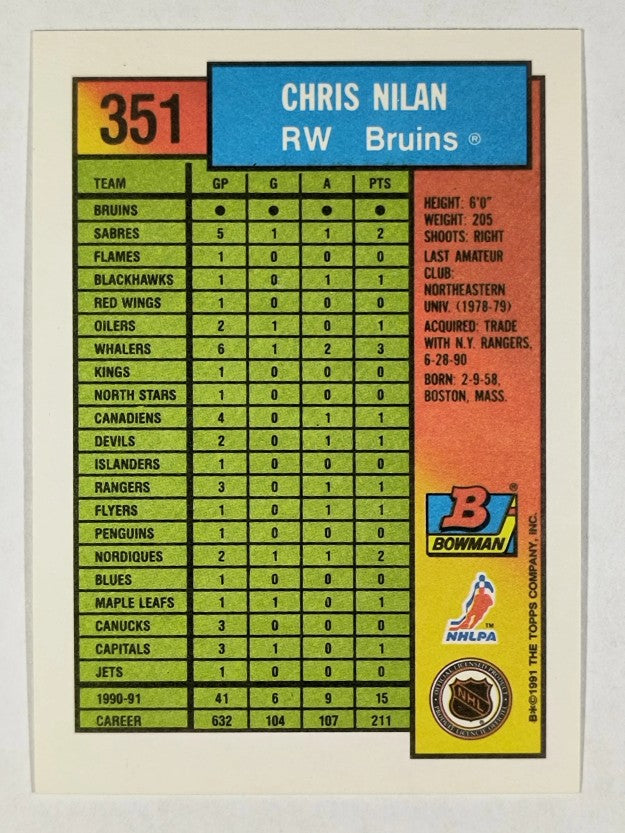 1991-92 Bowman #351 Chris Nilan