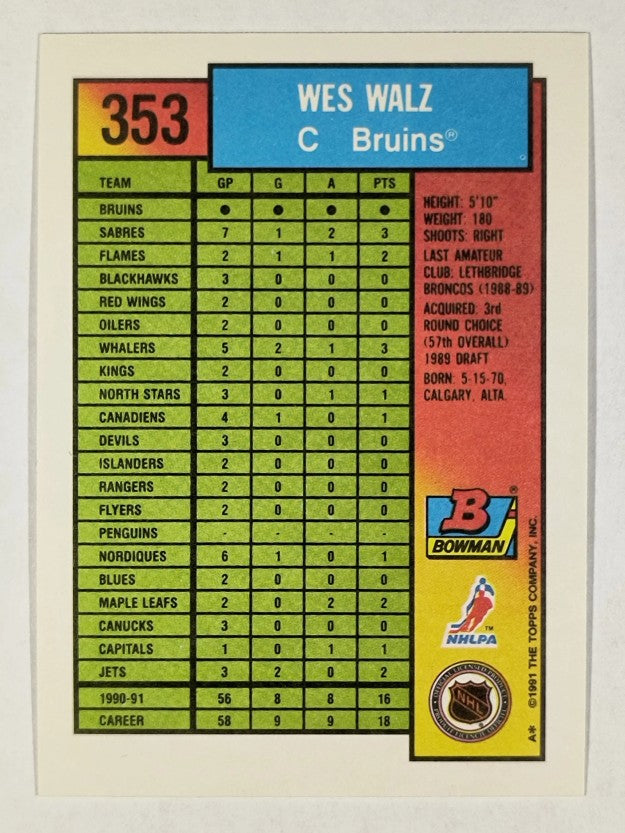 1991-92 Bowman #353 Wes Walz