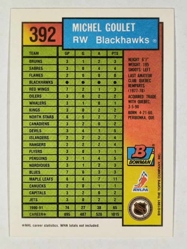 1991-92 Bowman #392 Michel Goulet