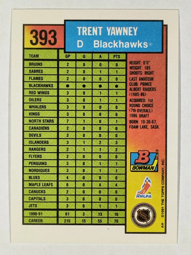 1991-92 Bowman #393 Trent Yawney
