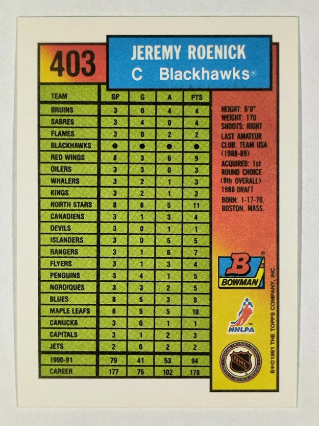 1991-92 Bowman #403 Jeremy Roenick