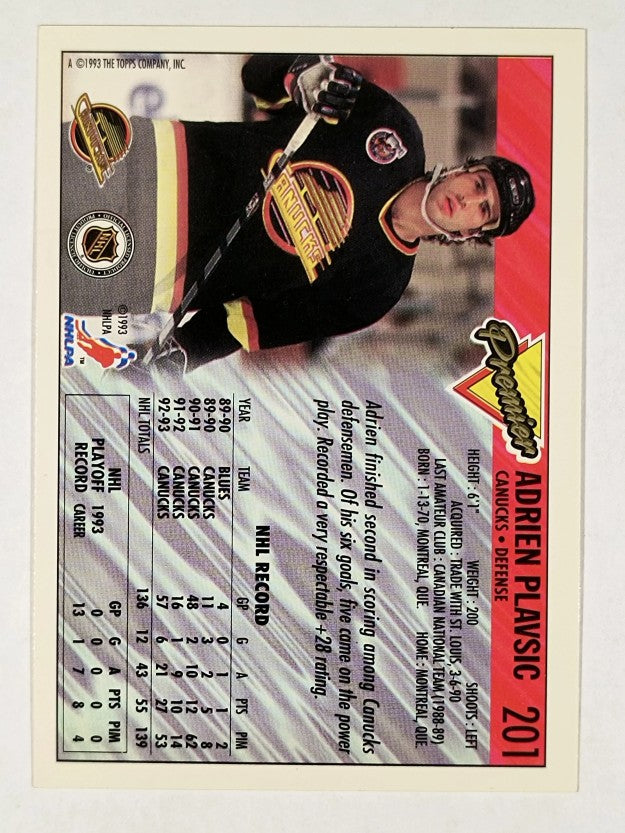 1993-94 Topps Premier Gold #201 Adrien Plavsic