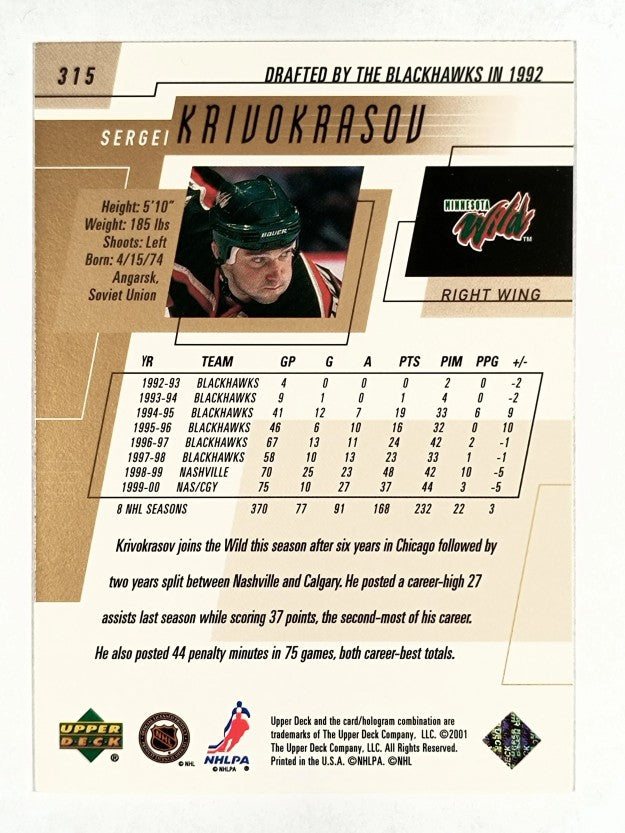 2000-01 Upper Deck #315 Sergei Krivokrasov