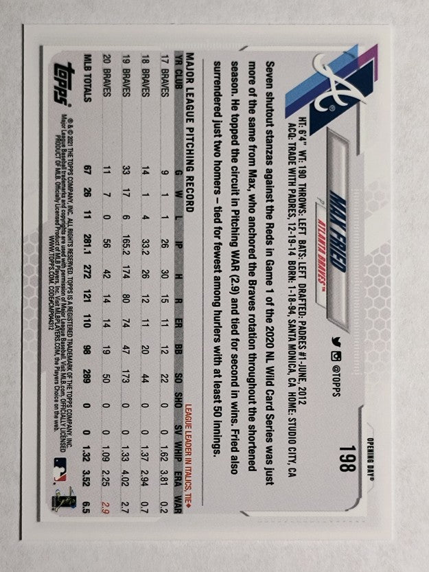 2021 Topps Opening Day #198 Max Fried