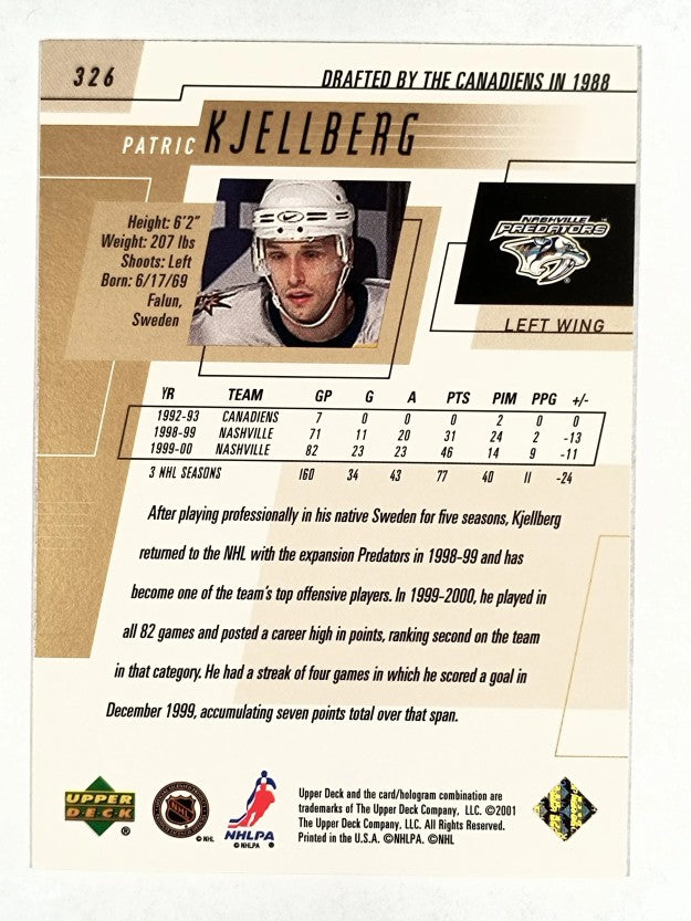 2000-01 Upper Deck #326 Patric Kjellberg