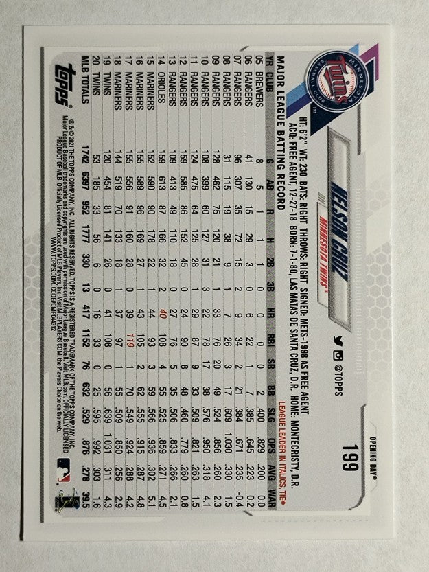 2021 Topps Opening Day #199 Nelson Cruz