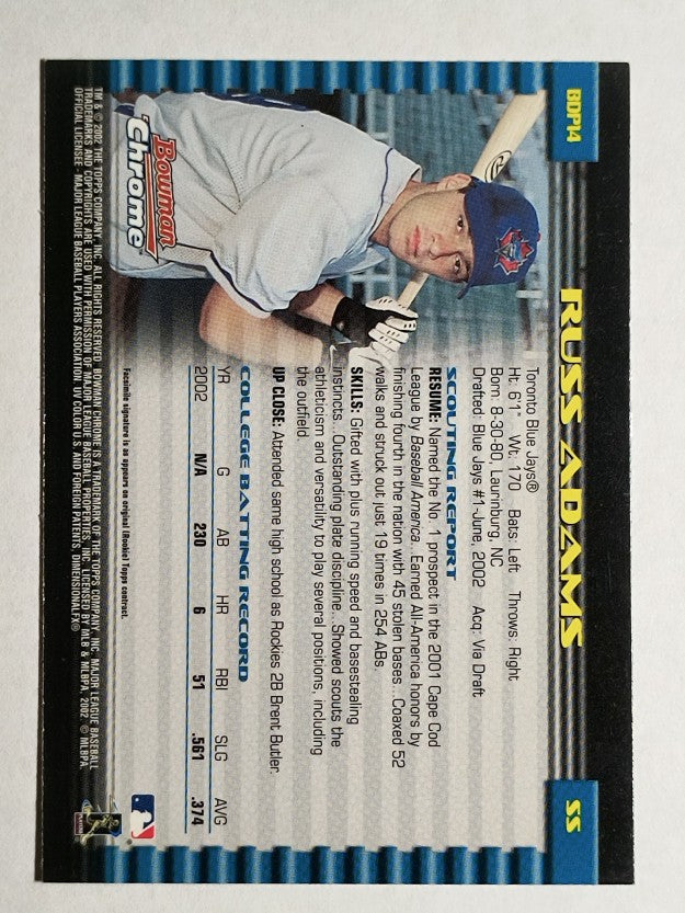 2002 Bowman Chrome Draft #14 Russ Adams RC
