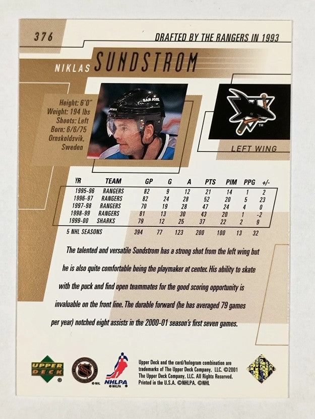 2000-01 Upper Deck #376 Niklas Sundstrom