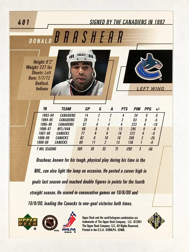 2000-01 Upper Deck #401 Donald Brashear
